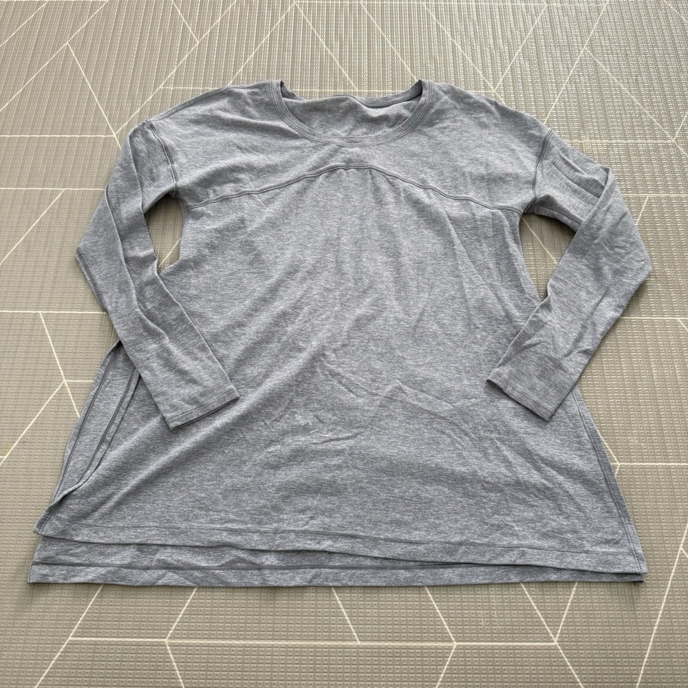 Lululemon Hit Unwind Long Sleeve 4 Heathered Grey Relaxed Side Slits LW3BWDS